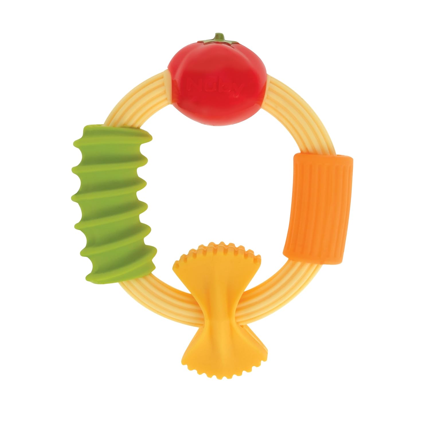 Nuby Pasta Ring Teether - Soft Silicone, Multi-Textured Surface, Easy Grip, Teething Relief for Babies 3+ Months