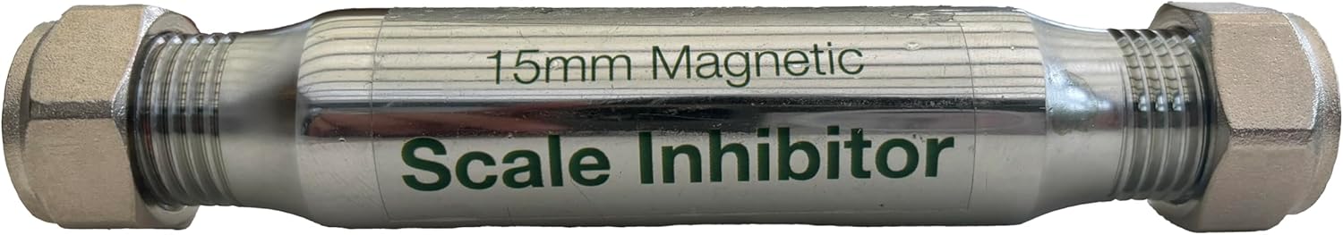 WRAS Water Softener Scale Inhibitor - 15mm compression Limescale Filter - Inline Water Softener and Magnetic Water Conditioner - Protects Boiler - Lifetime Guarantee