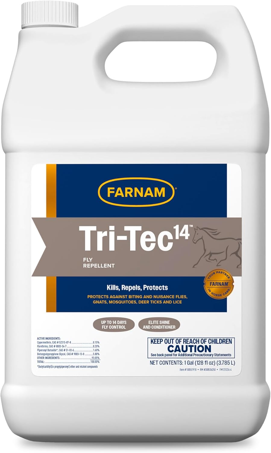 Farnam Tri-Tec 14 Fly Spray for Horses – Long-Lasting Insect Repellent Kills and Repels Flies, Gnats, Ticks & Mosquitoes, Conditions Coat – Up to 14 Days Protection – 128 oz