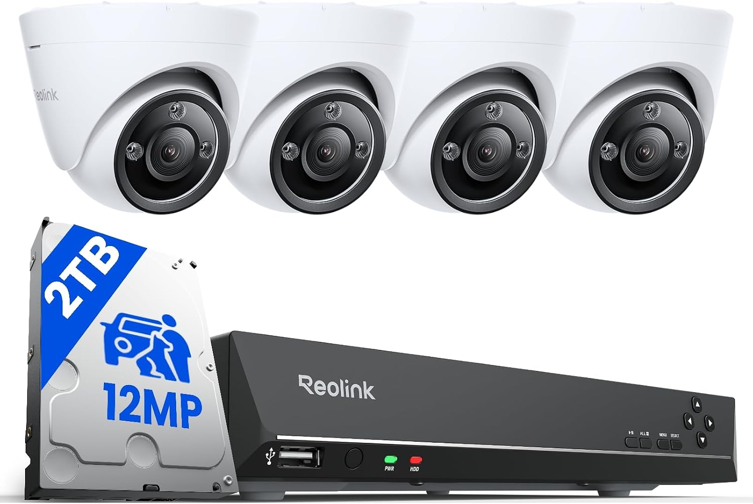 Reolink 12MP Dome CCTV Camera Systems, 8CH NVR with 2TB HDD, RLK8-1200D4-A