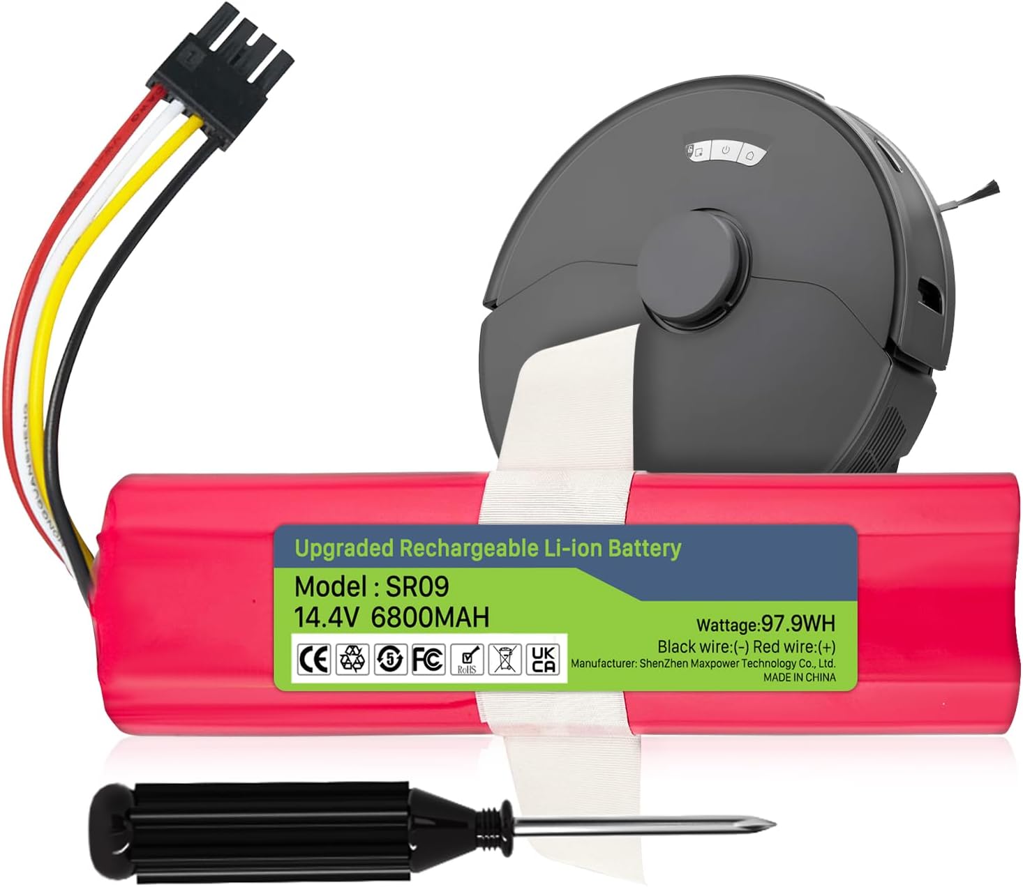6800mAh Replacement Battery for Xiaomi Roborock S50 S51 S55 S5 E20 E25 C10 T6 T60 T65 E4 S55 S4 S6 S7 E25 E35 S6 Max T4 T6,14.4V（Housing not Included）