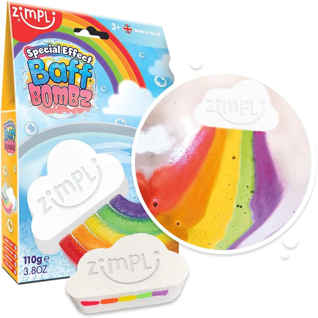 Zimpli Kids - Large Cloud Rainbow Baff Bombz, Magically Creates Multi-Colour Special Effect, Bath Bomb Birthday Gifts for Boys & Girls, Pocket Money Toys for Children
