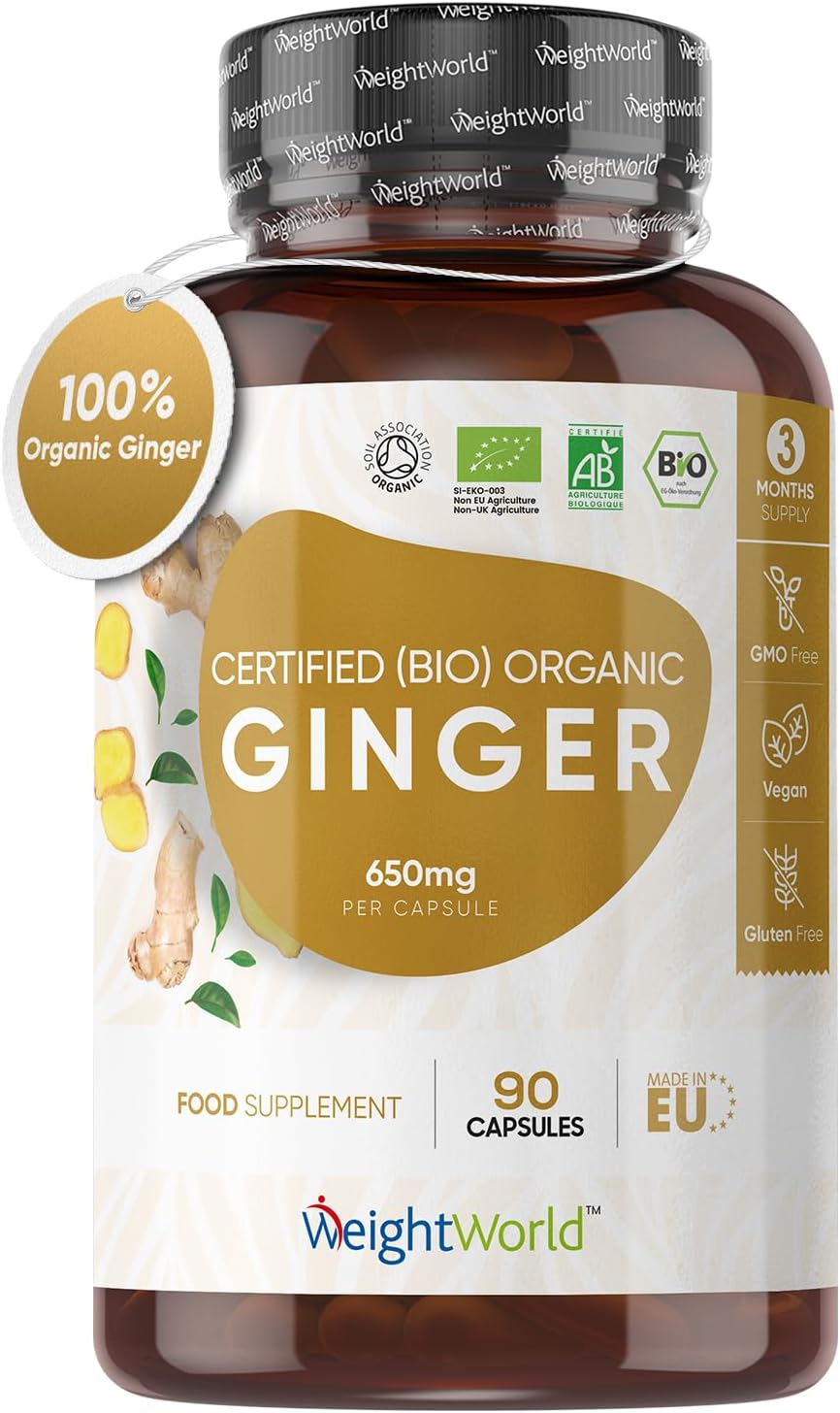 Organic Ginger Supplement - High Strength 1300mg - Soil Association Certified - 2 Ginger Root Capsules Per Serving - Vegan Joint & Digestion Supplement