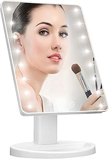 KOOKIN Lighted Vanity Makeup Mirror with 16 Led Lights 180 Degree Rotation Touch Screen Adjusted Brightness Battery USB Dual Supply Bathroom Beauty Mirror (White)
