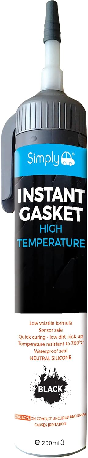 Simply SR-005 Black High Temperature Instant Gasket - Resistant to 300 Degrees- Low Volatile Formula - Waterproof Seal - Sensor Safe