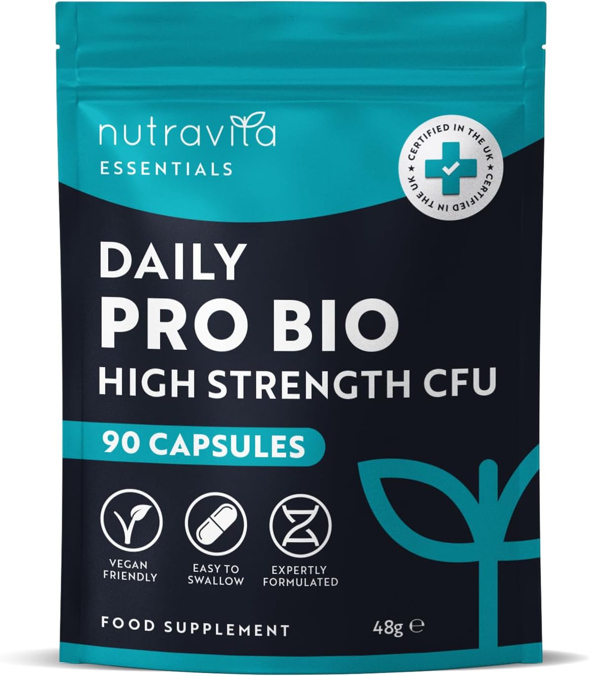 Probiotics for Gut Health - 90 Vegan Capsules (Not Tablets) for Bloating Relief - Supplements for Men & Women - Bio Cultures Complex with Lactobacillus Acidophilus - Nutravita