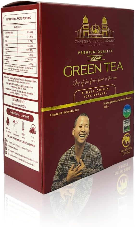CHELSEA Tenzing Bodosa Assam Green Tea - Premium Elephant Friendly Loose Leaf, 150g (75 Cups) - Naturally Refreshing, Delicately Flavored, Rich in Antioxidants, Sustainably Sourced