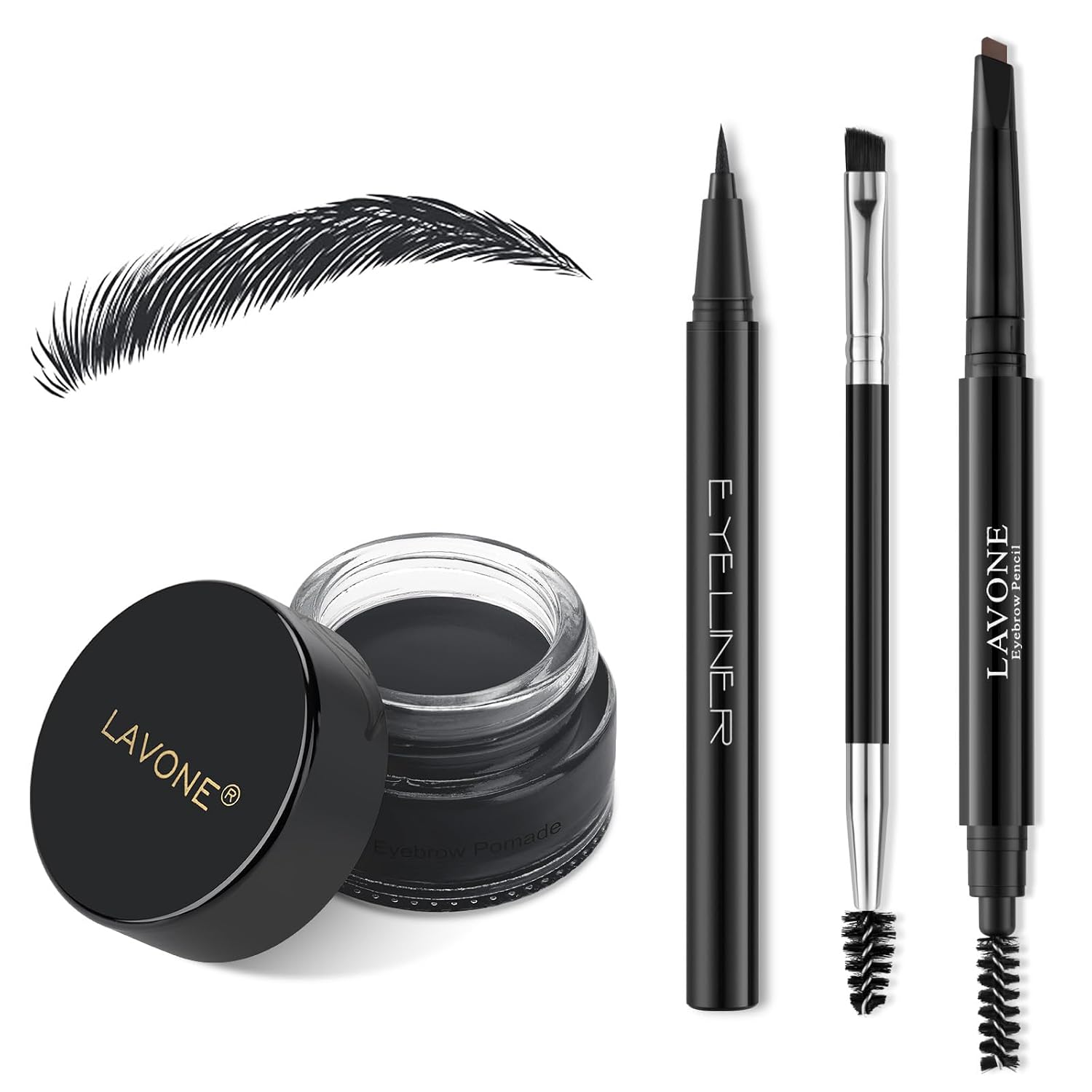 LAVONE Eyebrow Makeup Kit, Waterproof Brow Pencil,Pomade,Eyeliner - Granite