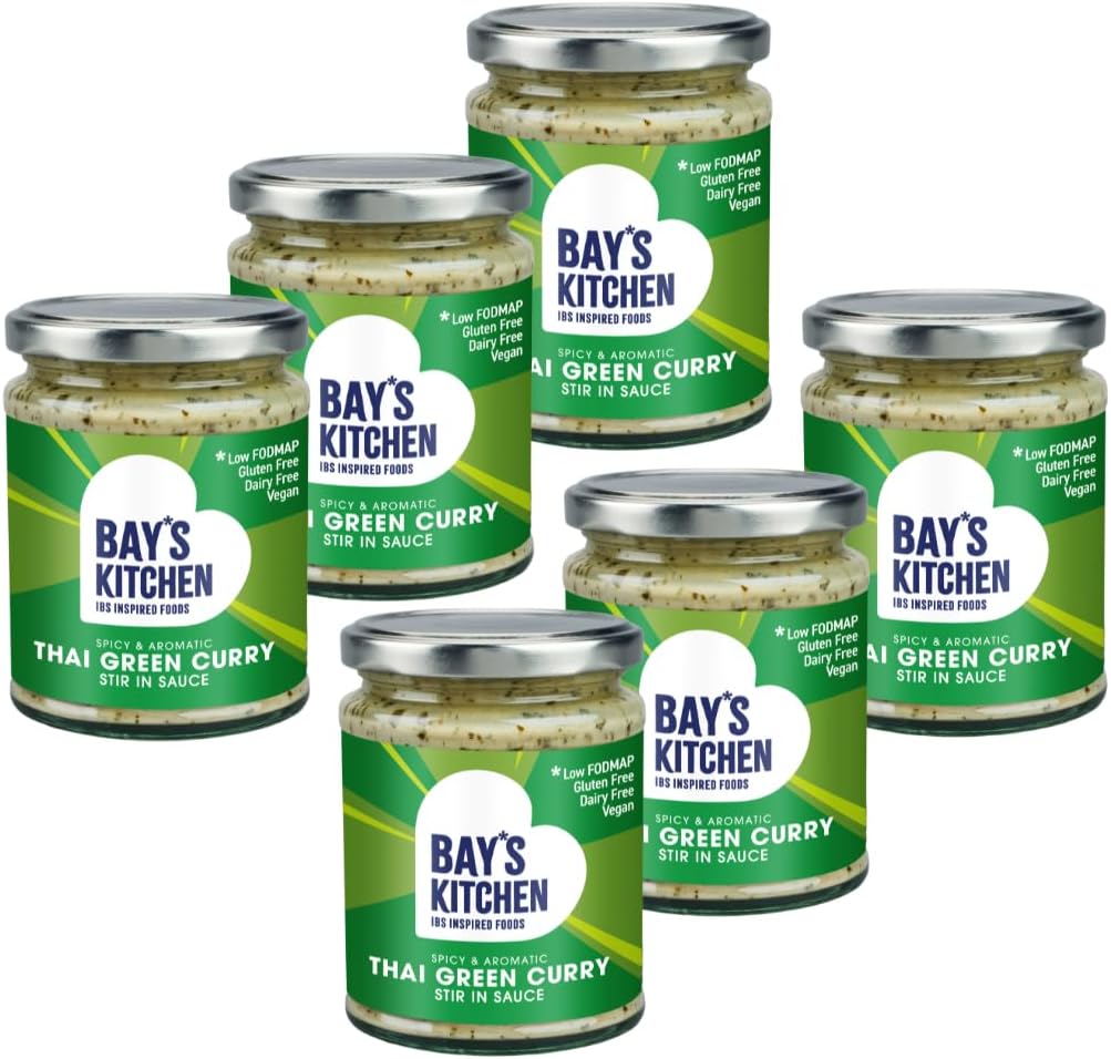 Bay's Kitchen Low FODMAP Ready To Cook Thai Green Curry Stir-in Cooking Sauce, Gluten-Free, IBS-Friendly and suitable for Vegans (6 x 260g jar multipack)