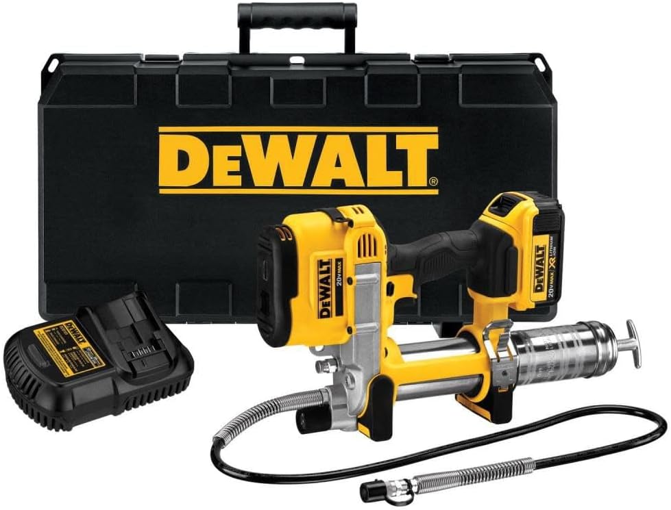 DEWALT Grease Gun Kit 20V MAX with Battery and Charger Cordless Grease Gun, 42” Hose, 10,000 PSI, Variable Speed Triggers (DCGG571M1)