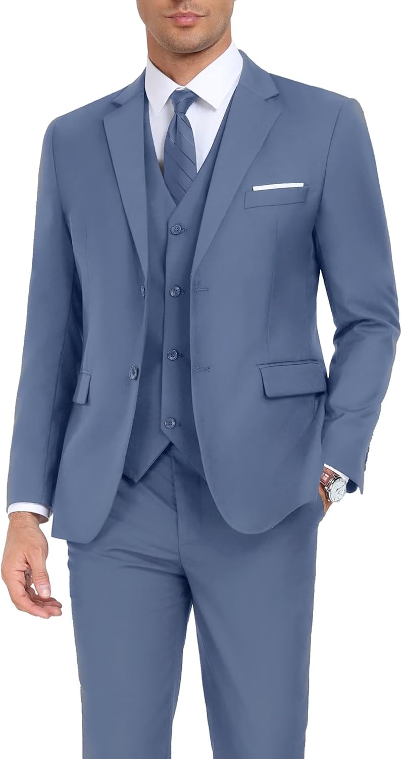 Men's Suit Slim Fit 3 Piece Wedding Dress Tux Suit Set Two Buttons Business Suits Blazer Jacket Vest Pants with Tie