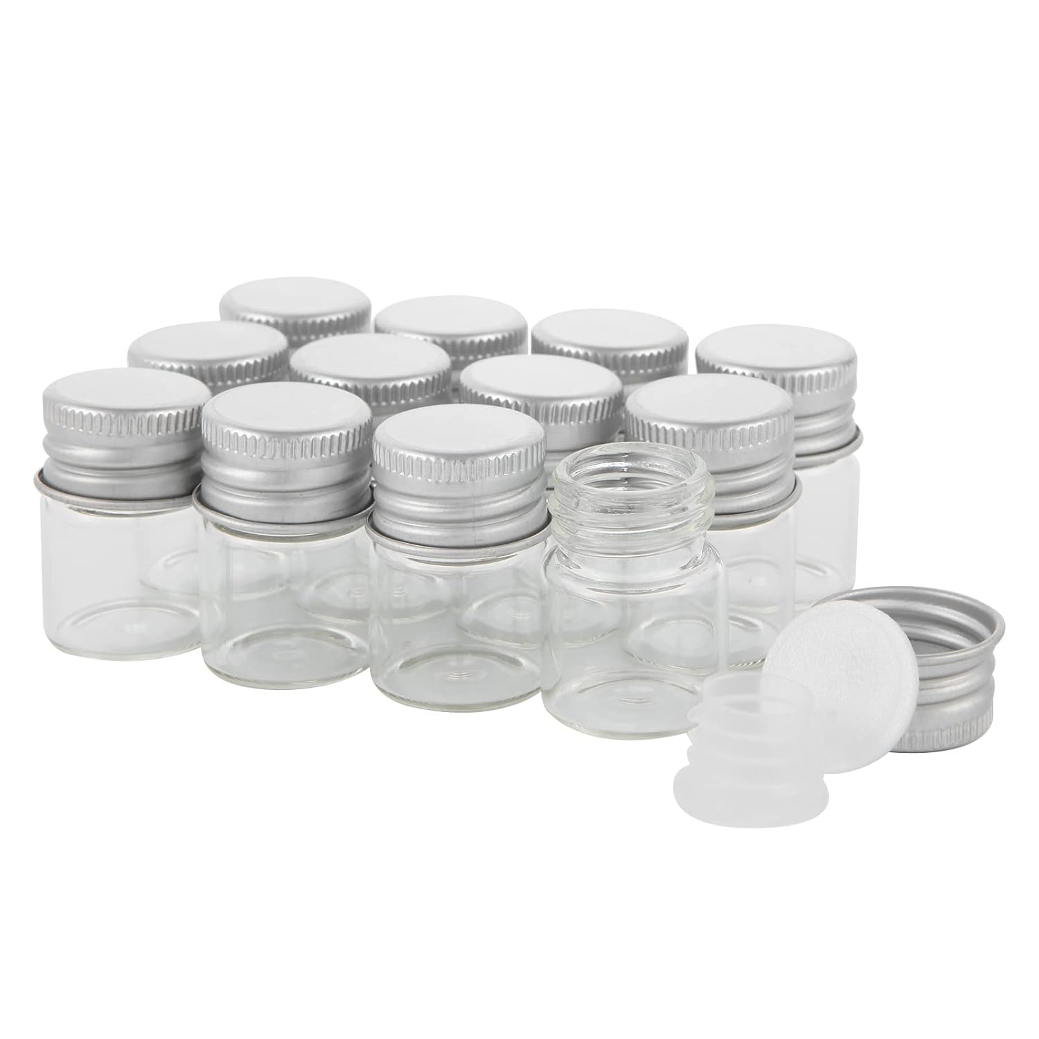 5ml Glass Vials with Screw Caps and Plastic Stoppers, Small Clear Liquid Sample Vial, Leak-Proof Vial, 12PCS