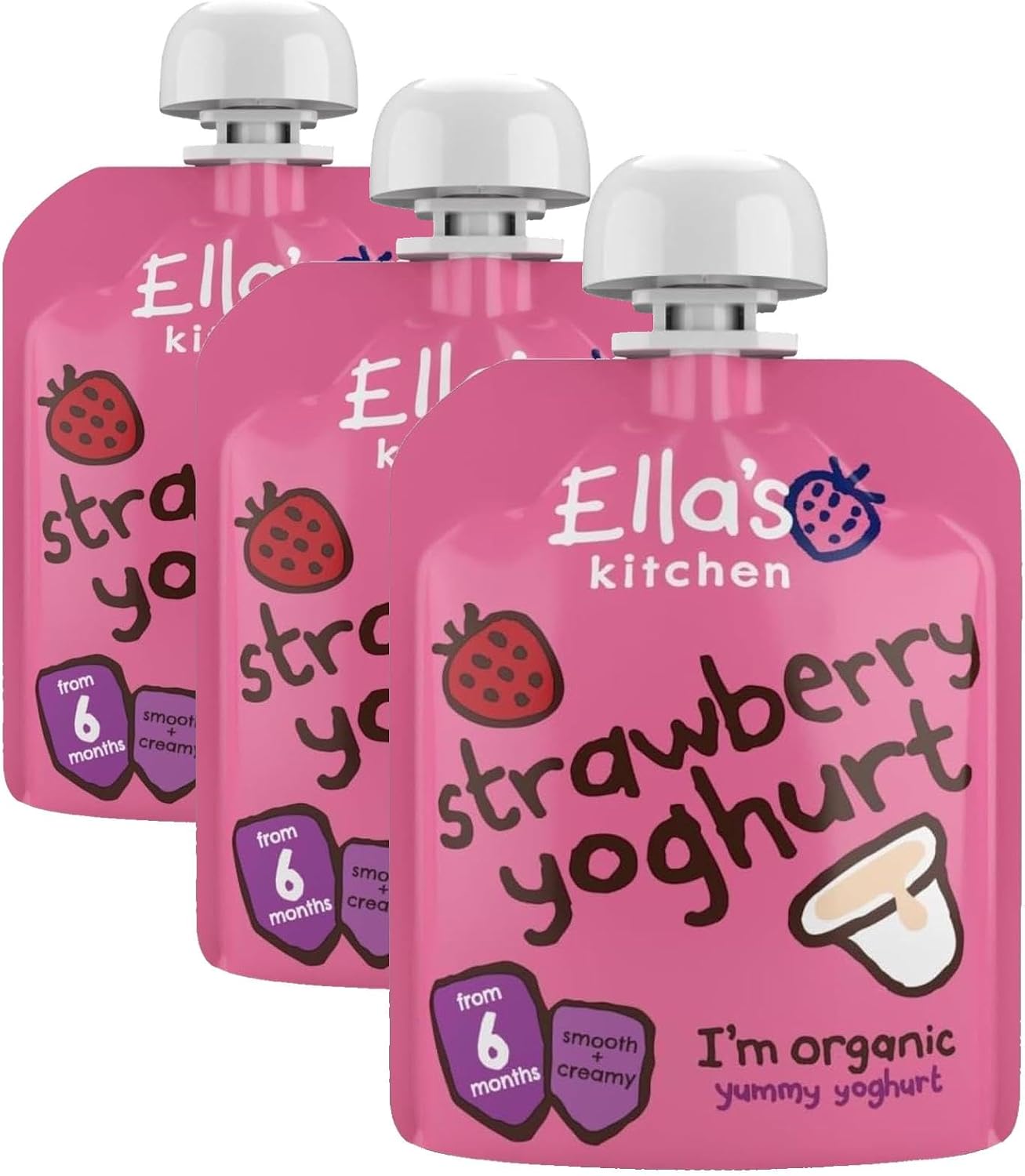 Ella's Kitchen Organic Greek Yoghurt and Strawberry, 90g strawberries (Pack of 3)