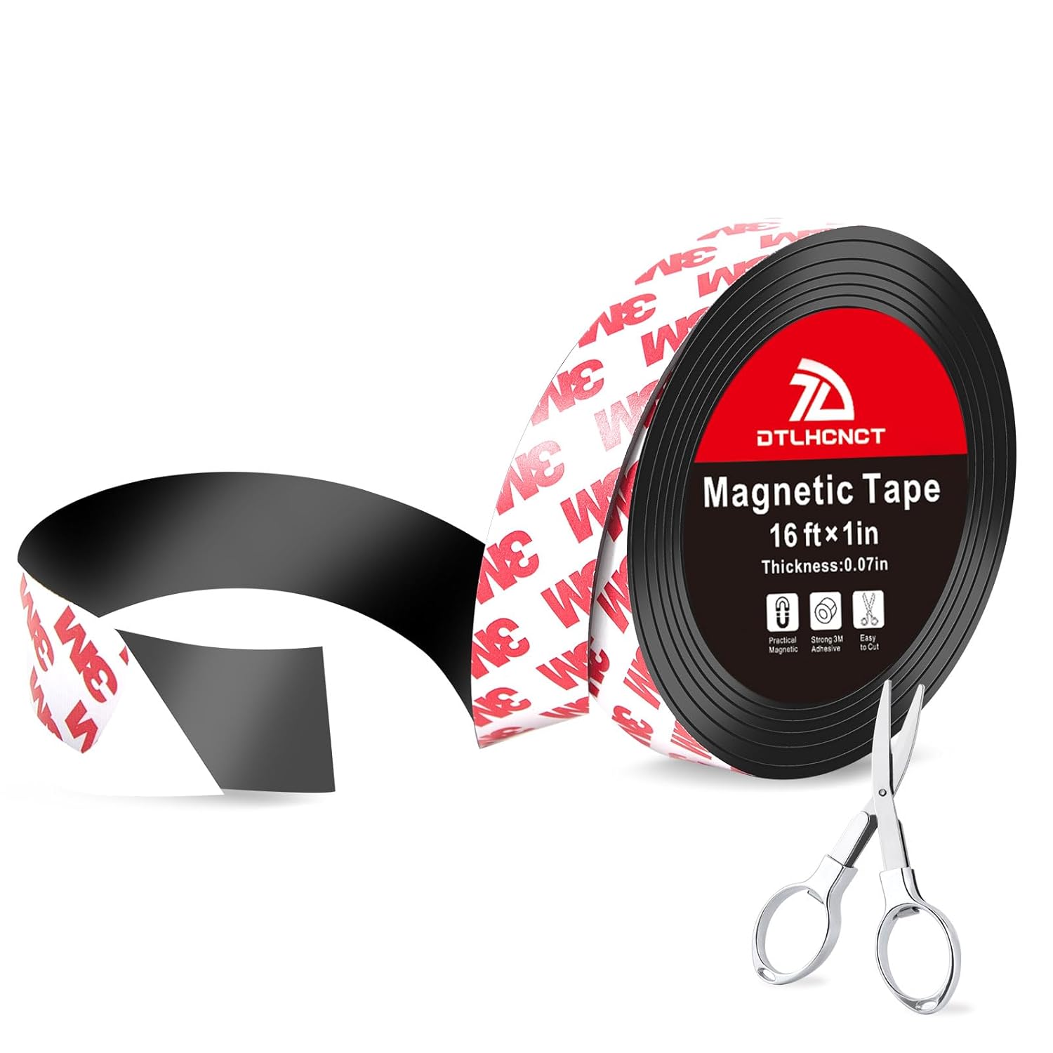 Magnetic Tape - 16 ft x 1 inch Magnet Strip Tape Roll with Strong Adhesive Backing,Magnetic Strip for Kitchen, Office, School Organization, Whiteboards,Fridge(0.07" Thick)