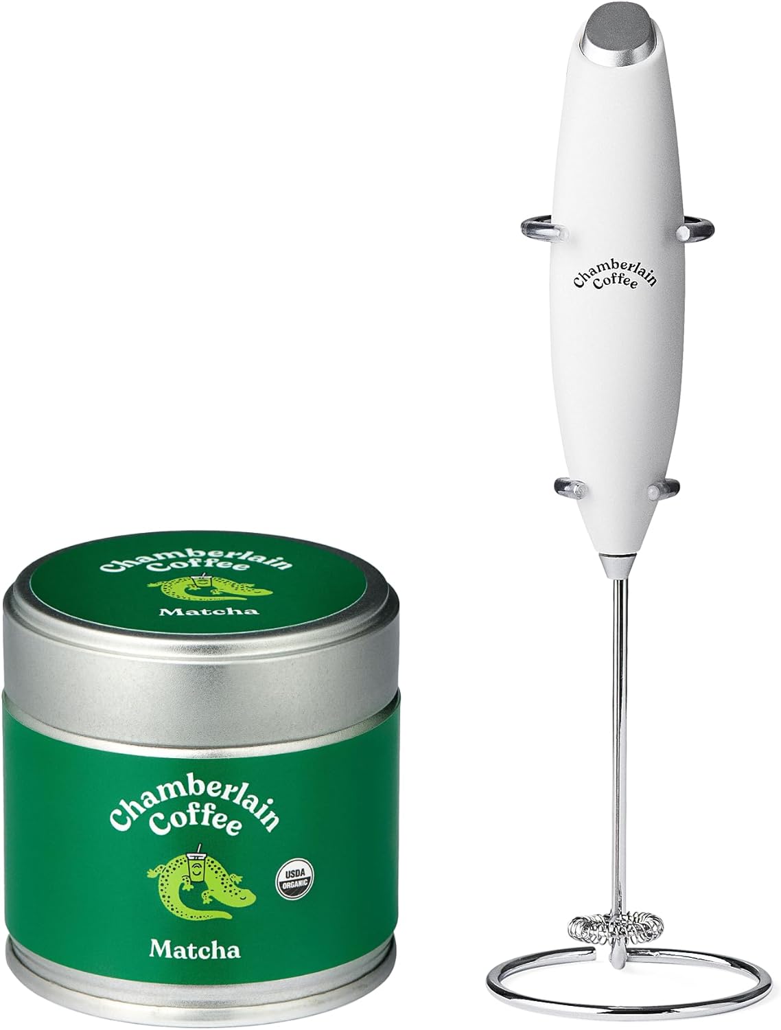 Chamberlain Coffee Matcha & Frother Bundle - 100% Organic Matcha Japanese Green Tea Powder, Vegan, Gluten-Free 1.06 Oz Tin - Handheld Electric Frother for Coffee, Matcha, Hot Chocolate and Drink Mixer