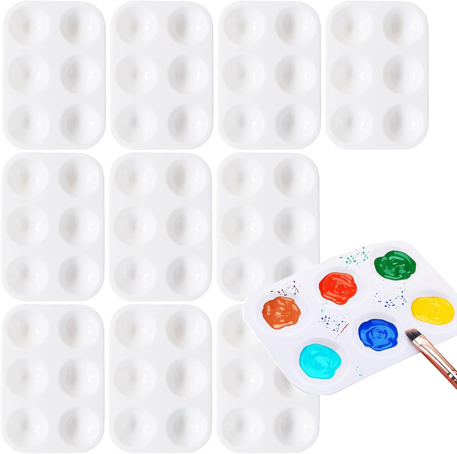 10PCS Paint Tray Palette,Mini Mixing Pallet with 6 Well Watercolor Palette Painting Tray,Artist Paint Palette Mixing Colour Tray for Watercolor Acrylic and Oil DIY Craft Professional Art Painting