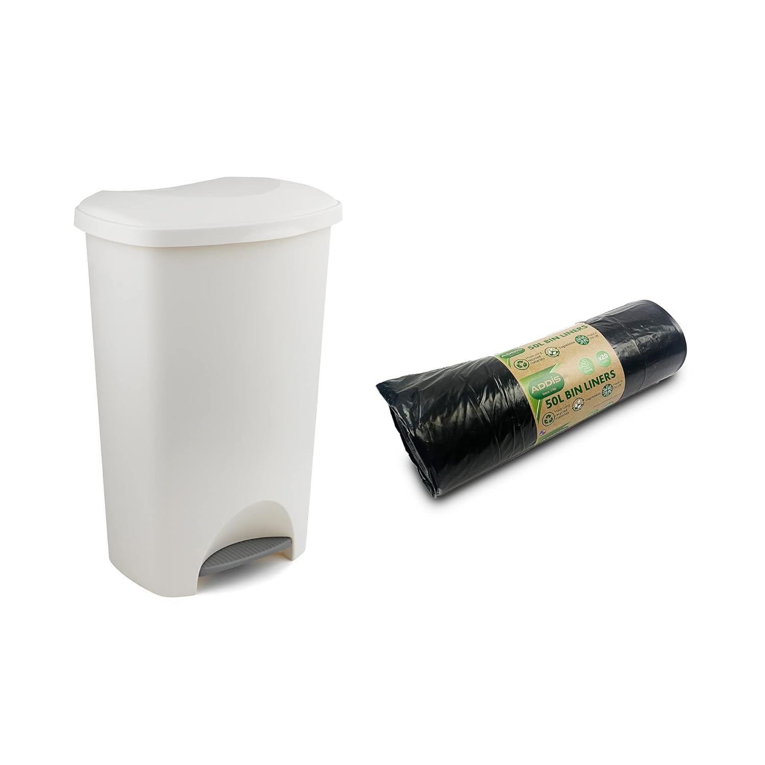 Addis Everyday Family Pedal Bin, 50 Litre, Linen Cream + 20x Liners