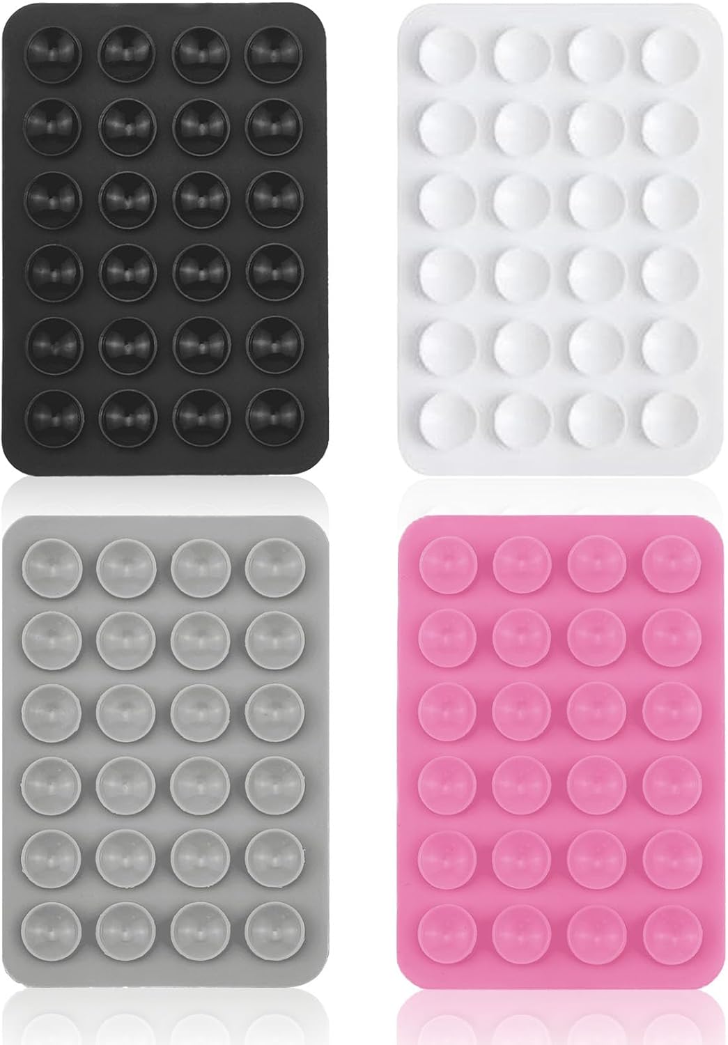 24-Vacuum Suction Cup Phone Holder - Strong Adhesive Back & Waterproof Silicone Pad for Shower, Bathroom, Tile, Mirror - Secure Mount for iPhone, Samsung Mobile Phones (4-Pack, Black/White/Grey)