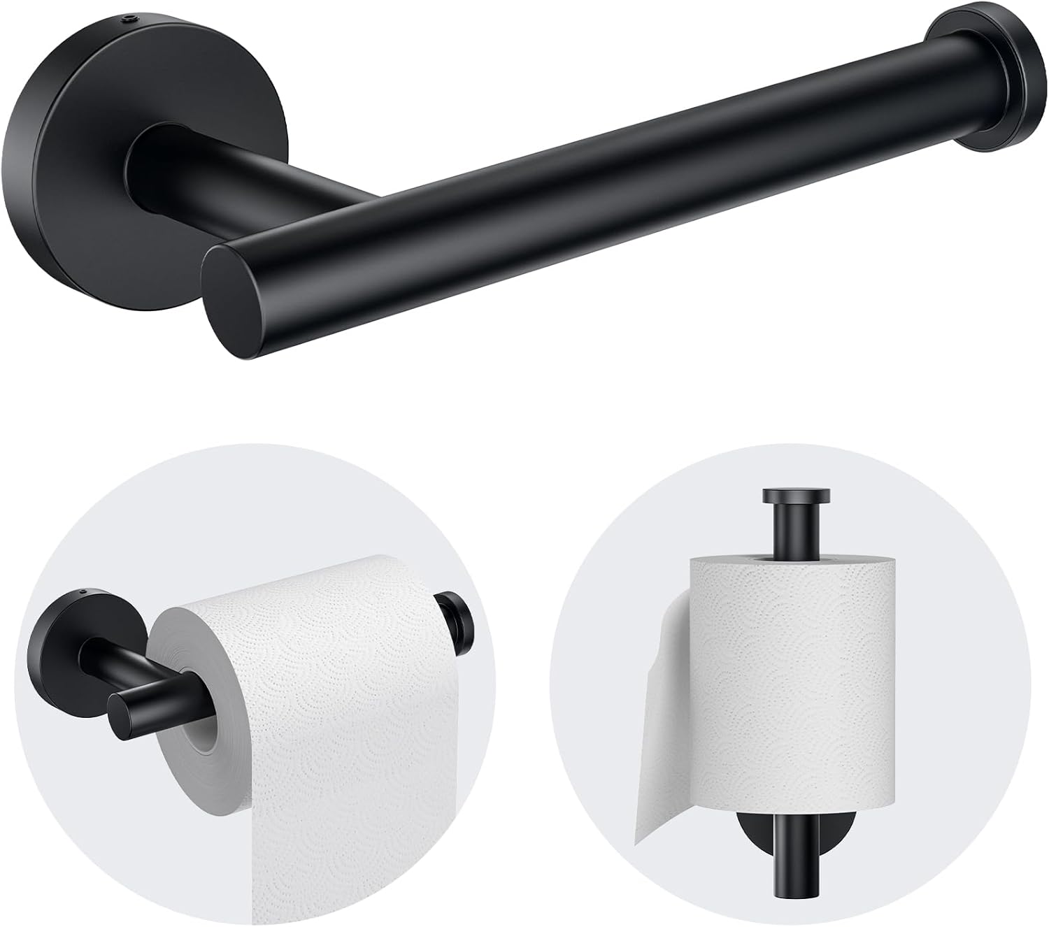 Kitsure Toilet Paper Holder Wall Mount - Sturdy Round Matte Black Toilet Paper Holder for Mega Roll, Premium 304 Stainless Steel Toilet Paper Roll Holder for Bathroom, Washroom, Black