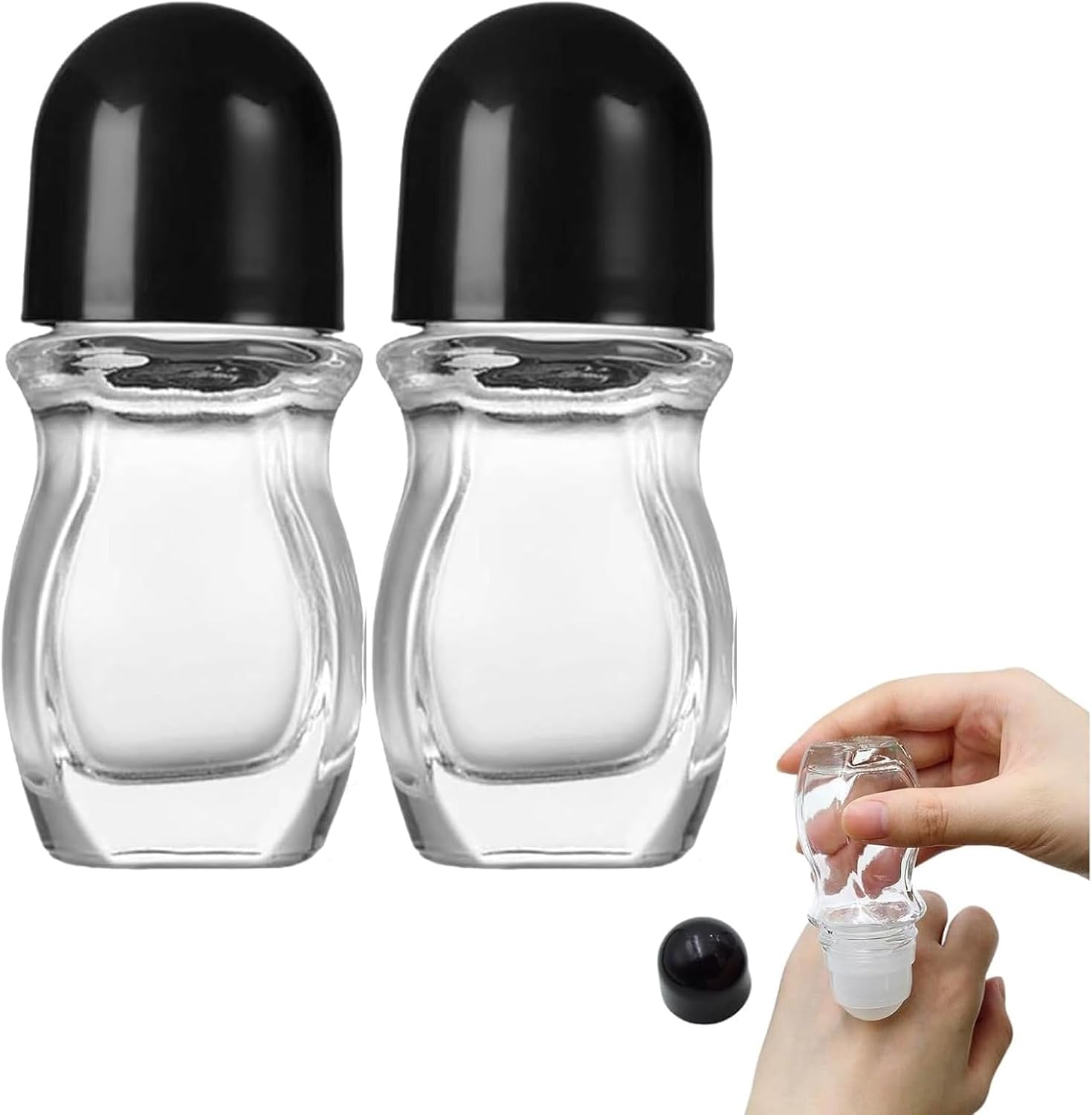 JBLJDWD 2 Pcs Roller Ball Bottles for Essential Oils, Rollerball Bottles, 50ml Roller Ball Container Roll on Bottles Easy to Use Glass Roller Bottles for Oils Refillable Roller Bottle Containers