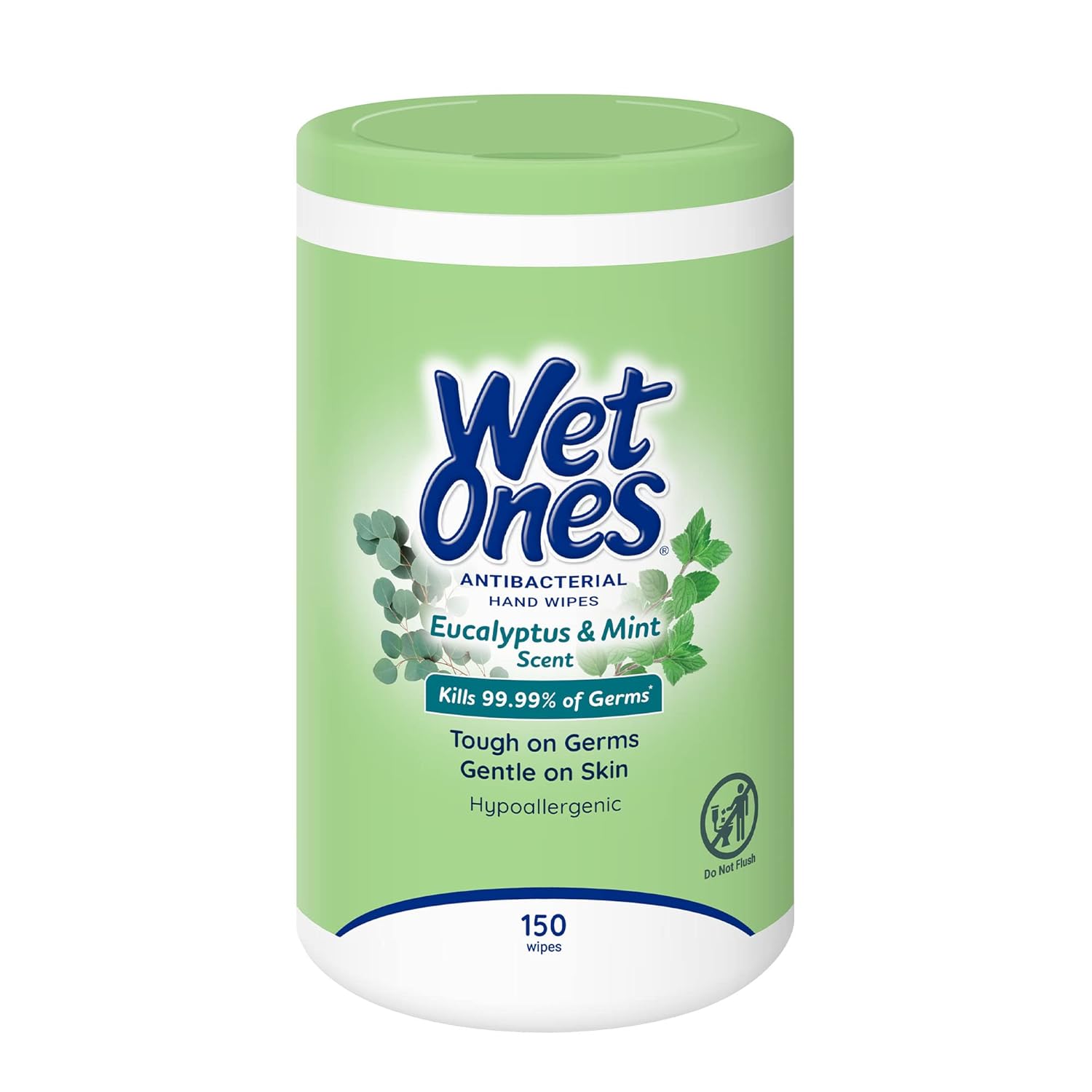 Wet Ones Antibacterial Eucalyptus & Mint Hand Wipes, Canister| Antibacterial Wipes, Hand Sanitizer Wipes, Wet Ones Wipes, Soft Textured Wipes, Lightly Scented Wipes, 150 ct. (1 pack)