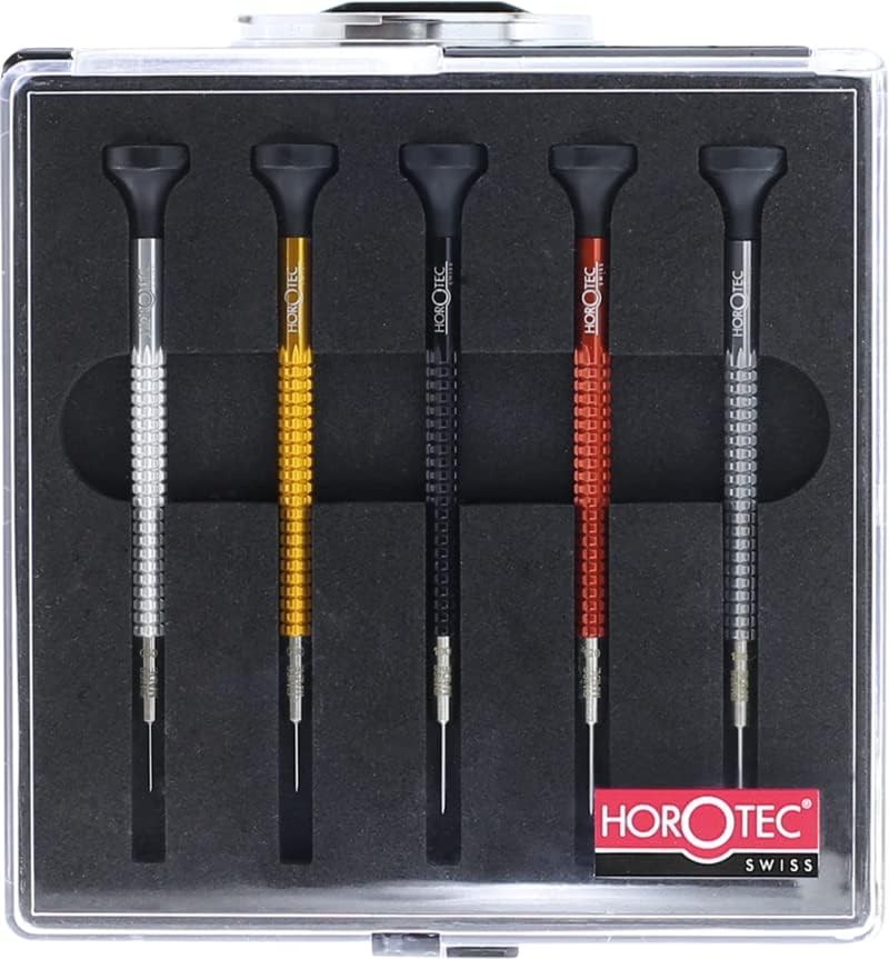 Swiss Made Watch Screwdriver Set of 5 with Ball Bearing (0.60, 0.80, 1.00, 1.20, 1.4 mm) Aluminium Body Flat Head