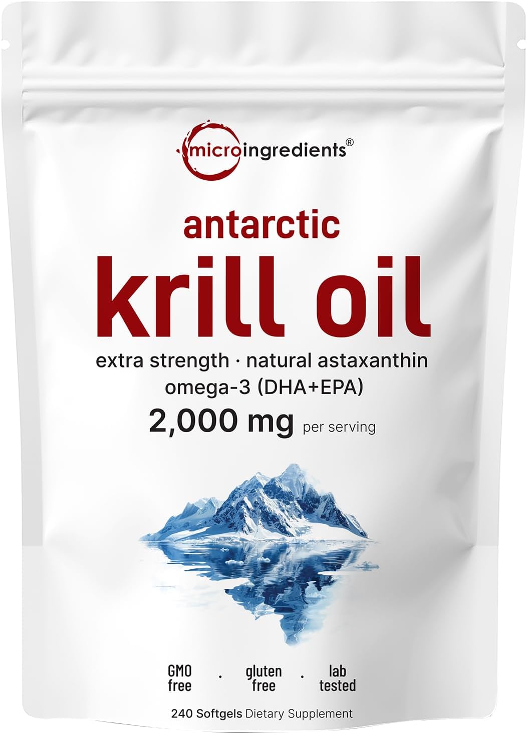 Micro Ingredients Antarctic Krill Oil Supplement, 2,000mg Per Serving, 240 Softgels, Triple Strength, Rich in Omega-3s EPA, DHA & Natural Astaxanthin, Supports Immune System & Brain Health