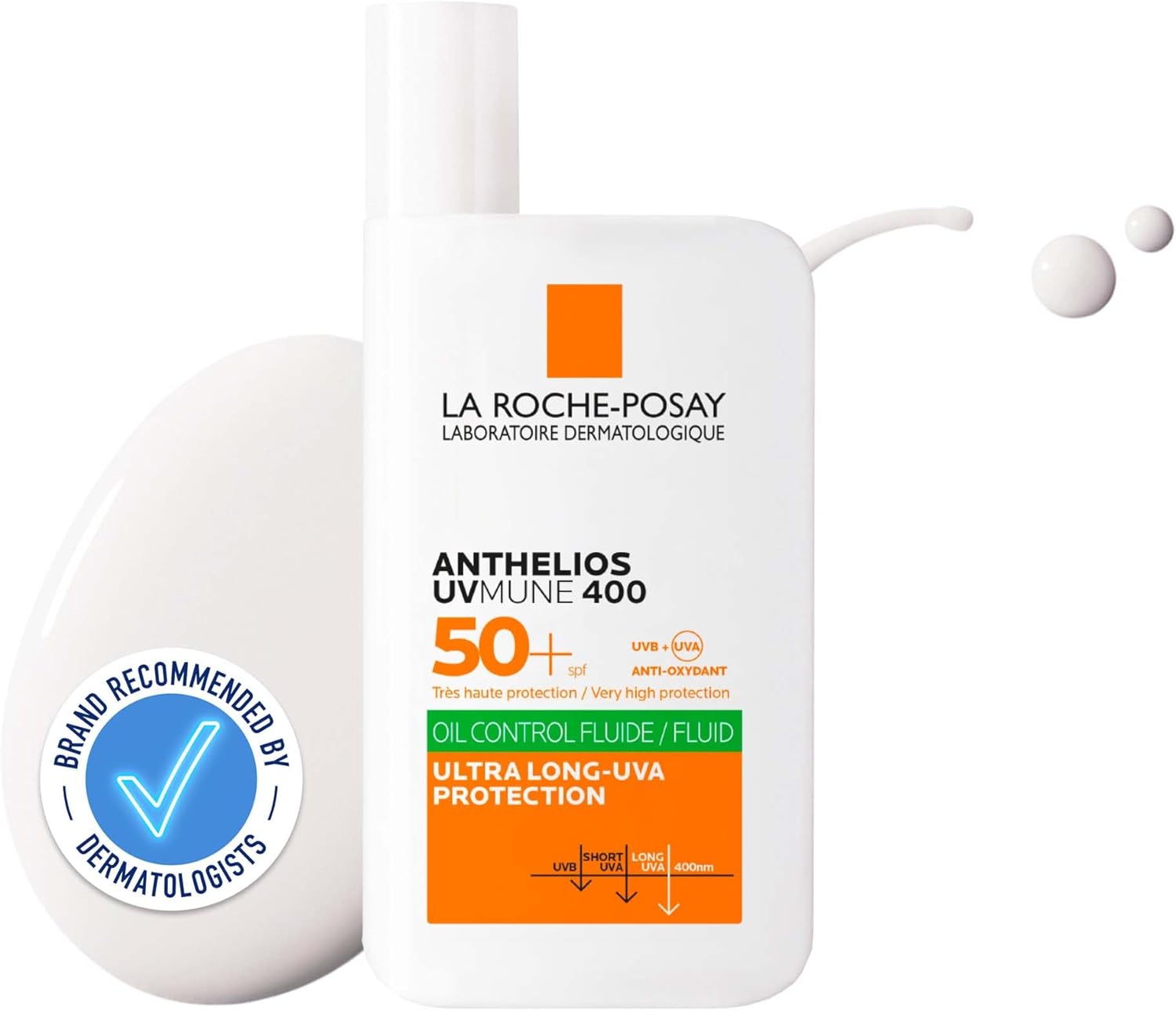 La Roche-Posay Anthelios UVMune 400 Oil Control Invisible Fluid SPF50+ Sun screen for Oily, Blemish-Prone Skin