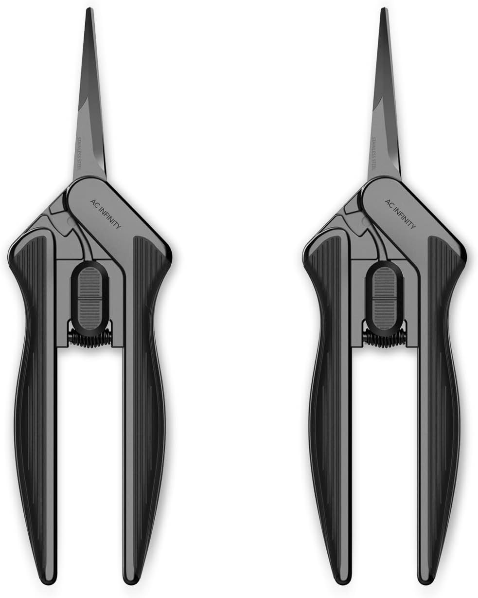 AC Infinity 6.6” Stainless Steel Pruning Shear 2-Pack, Lightweight Ergonomic Design, Straight Precision Blades with Nonstick Titanium Coating for Gardening, Hydroponics, Grow Tents