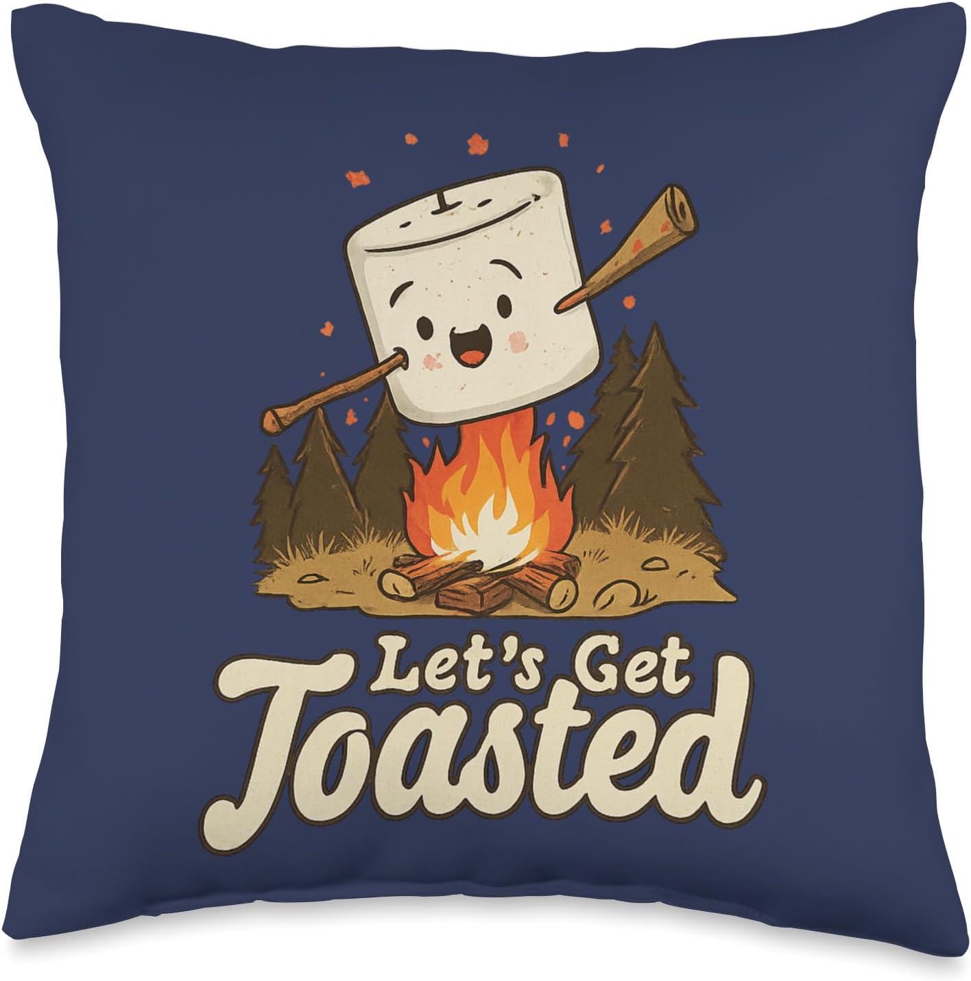 Funny Camping Gear Let's Get R' Toasted Campfire Marshmallow Throw Pillow