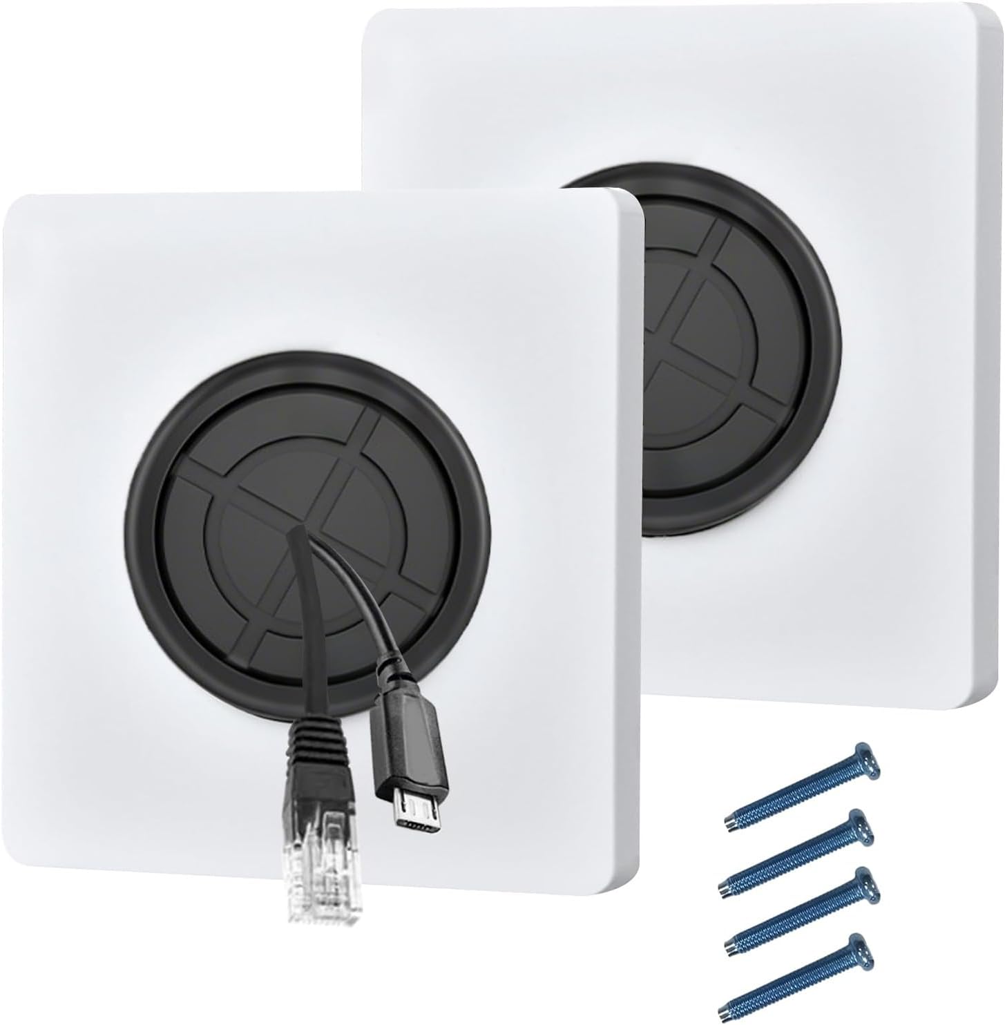 Wall Cable Entry Cover Plate: 2 Pcs White Cable Brush Plate - Wall Mounted Brush Faceplate, for Covering Outlets, Receptacles and Tidying Cords Wires Access