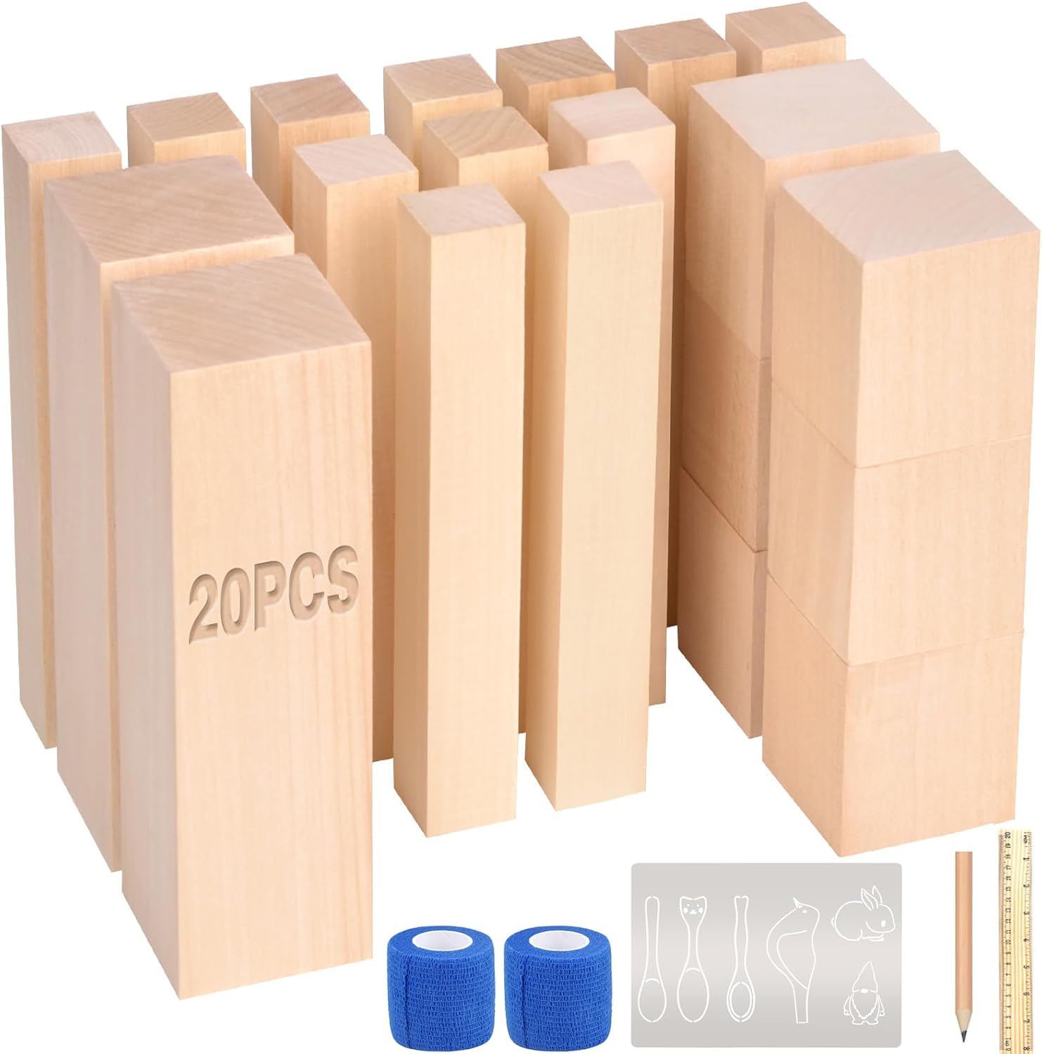 25 pcs Whittling Wood Blocks Wood Carving Kit with 3 Different Sizes,Whittling Wood Carving Basswood for Wood Carving Set Wood Carving Wood (6inch)