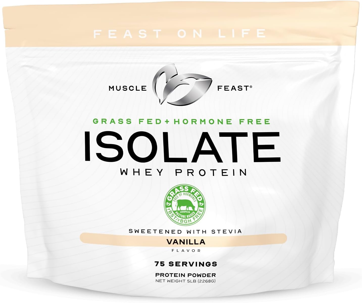 Muscle Feast Grass-Fed Whey Protein Isolate, All Natural Hormone Free Pasture Raised, Whey Isolate Protein Powder for Men and Women, Clean, Gluten-Free, Delicious Isolate Protein - Vanilla, 5lb