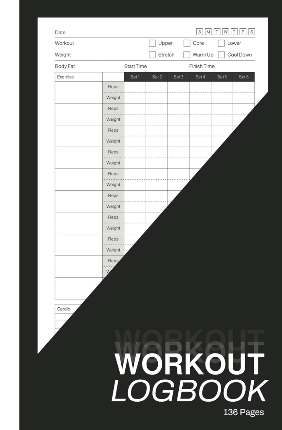 Workout Log Book - Pocket Daily Fitness Planner, Gym Training Tracking Journal, Men & Women, A5 5.25" x 8", 136 Pages