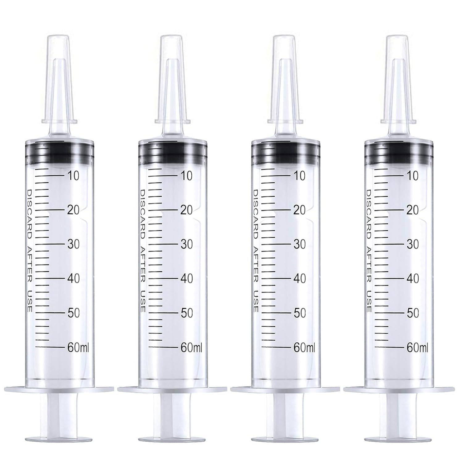 4 Pack 60 ml Syringe for Liquid Without Needle,Syringe with Cap,Individually Wrapped,for Scientific Labs,Measurement,Dispensing,Oil or Glue Applicato