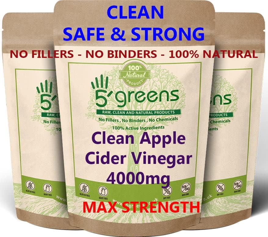 Apple Cider Vinegar Capsules 180 Vegan Capsules 5000mg High Strength, 35% Acetic Acid Raw & Unfiltered Effective ACV Supplement | No Chemicals 100% Natural Made in The UK by 5greens