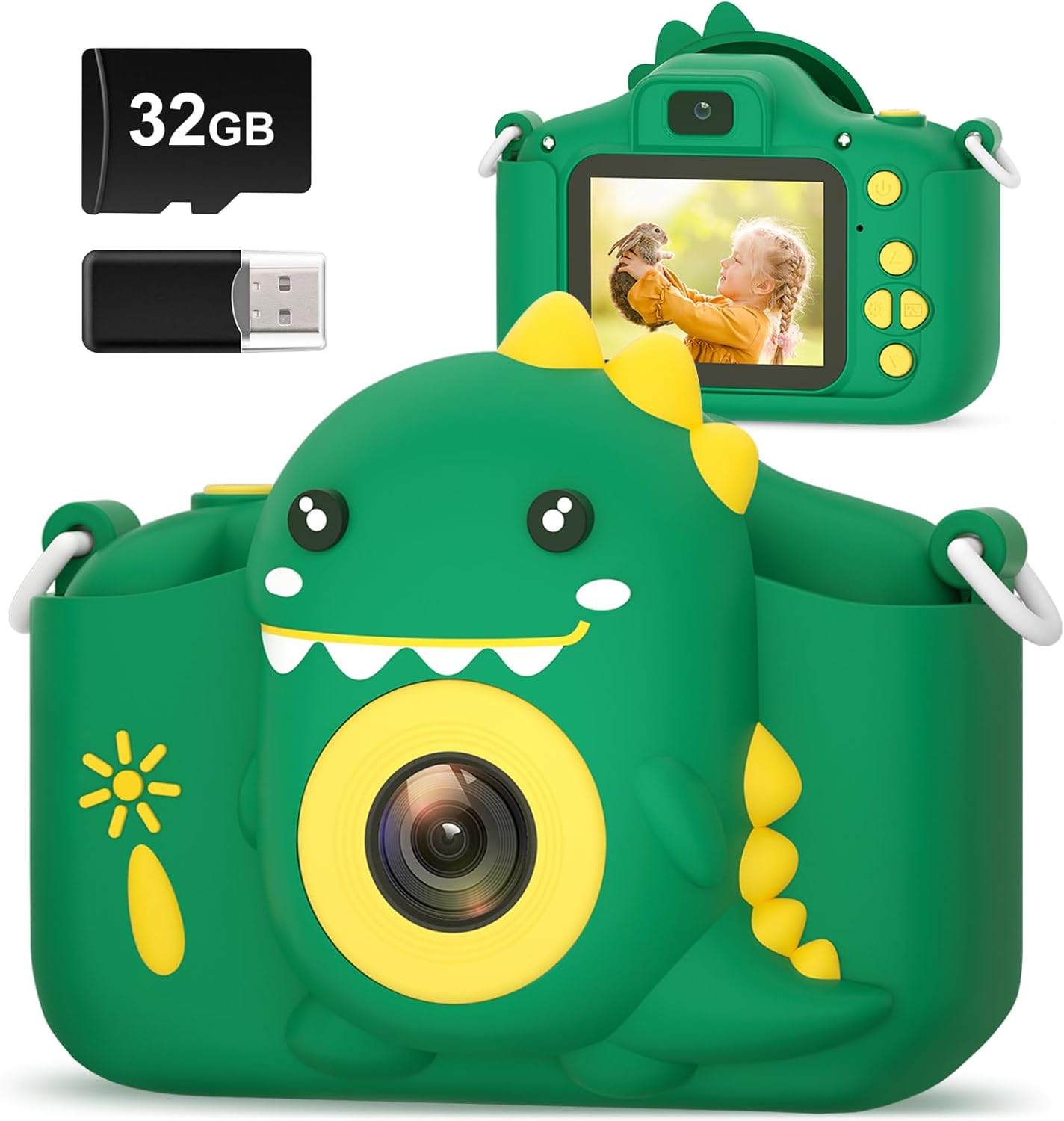 Hangrui Kids Camera, 20MP Kids Digital Dual Lens Cameras with Silicone Case 2.0 Inch IPS Screen 1080P Video Camcorder, 32GB Card,Shockproof Childrens Camera Toy for Boys & Girls Age 3-12(Green)