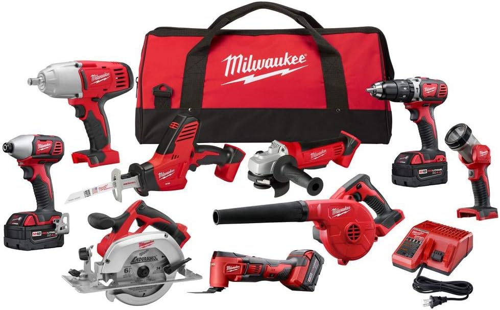 MILWAUKEE M18 18-Volt Lithium-Ion Cordless 9-Tool Combo Kit with 3 4.0 Ah Batteries, Charger and Tool Bag