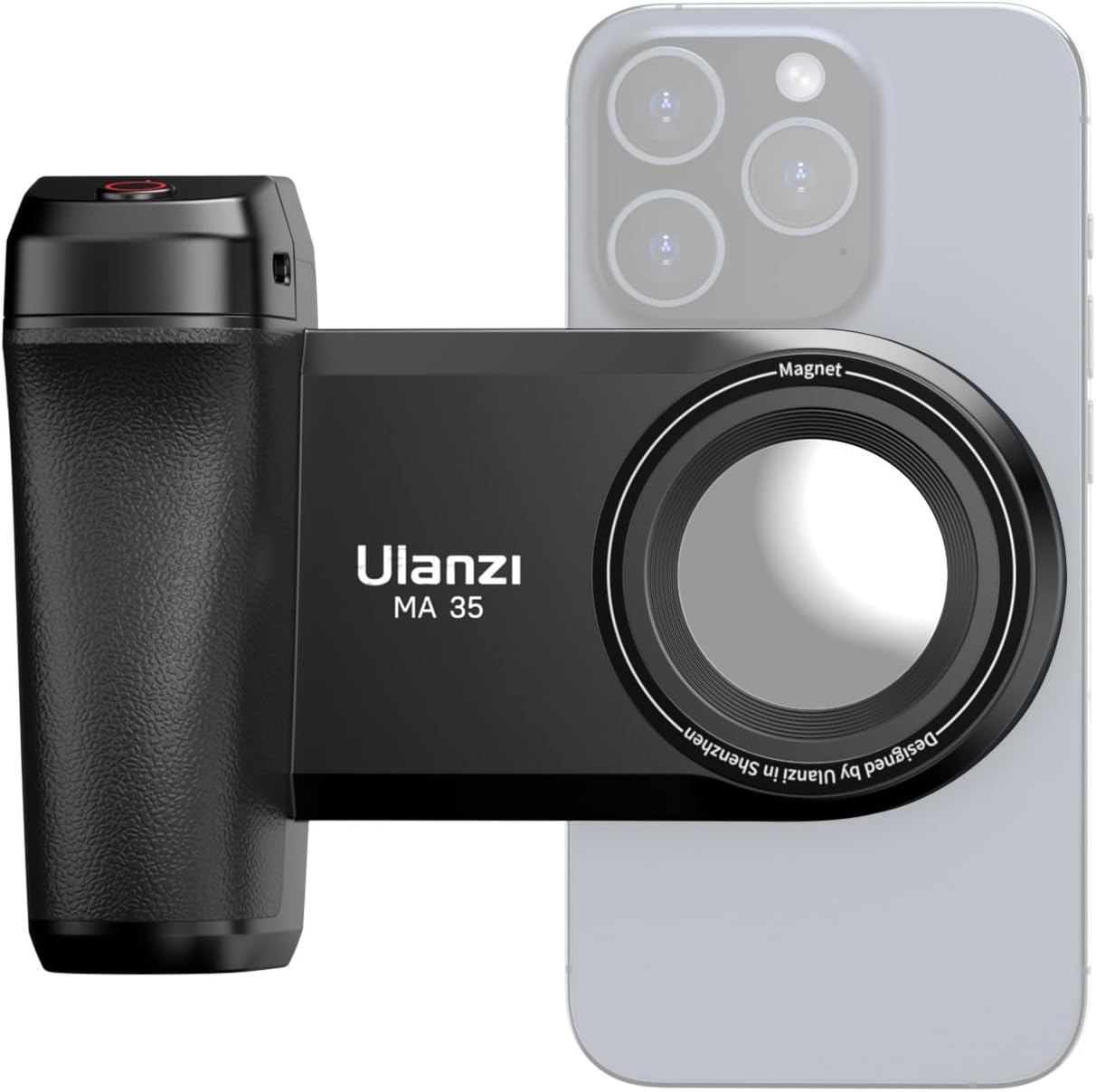 Ulanzi MA35 Magnetic Smartphone Grip - Camera Grip - For Smartphones from 5 to 9.5 cm Wide - With Bluetooth Remote Control and Mirror - Black