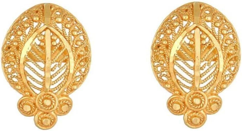 22K/18K Real Certified Fine Yellow Gold Antique Carved Stud Earrings