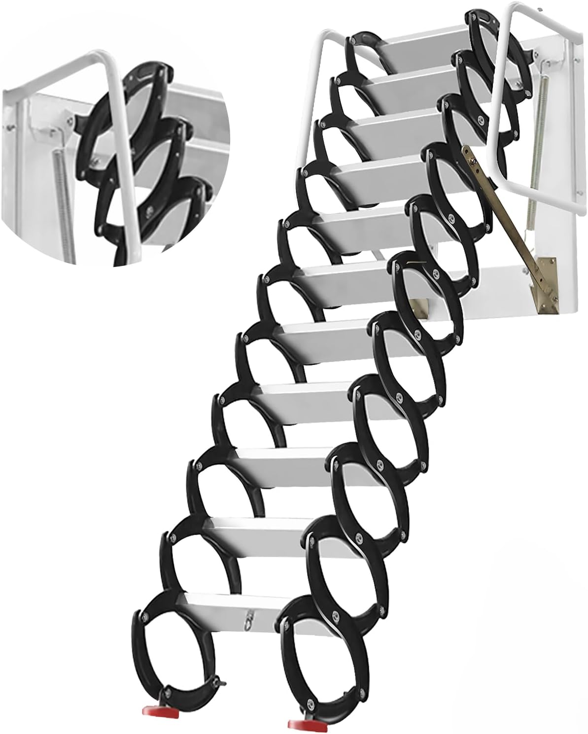 10FT Pull Down Attic Stairs, 12 Step Aluminum-Magnesium Alloy Loft Wall Mounted Stairs, Telescopic Fold Ladder for 27.5 x 23.6 Inch, Up to 880 lbs (Black+White)