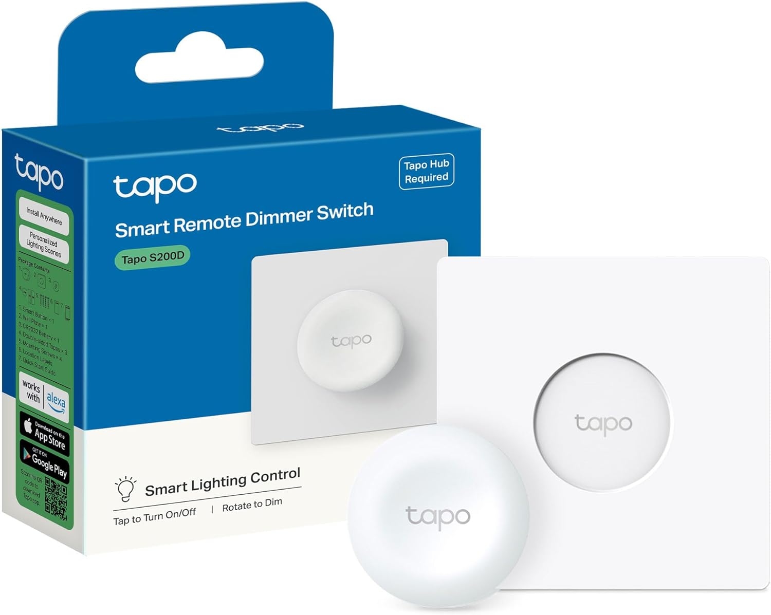 Tapo S200D Smart Wireless Remote Dimmer Switch, Multiple Locations Control, Customized Actions, Battery Included, Flexible Mounting, Easy Setup, For Indoor Home Lighting, Livingroom, Bedroom