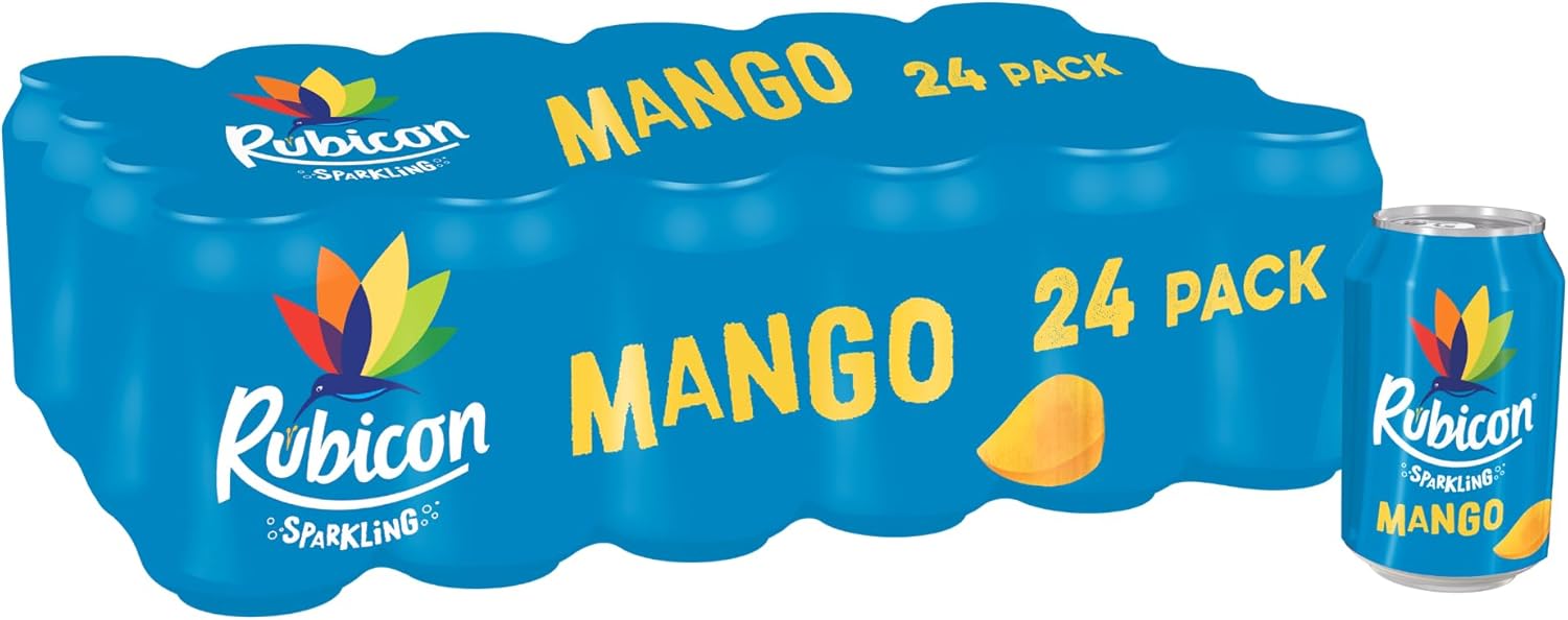 Rubicon 24 Pack Sparkling Mango Flavoured Fizzy Drink with Real Fruit Juice, Handpicked Fruits for a Temptingly Intense Taste "Made of Different Stuff" - 24 x 330ml Cans