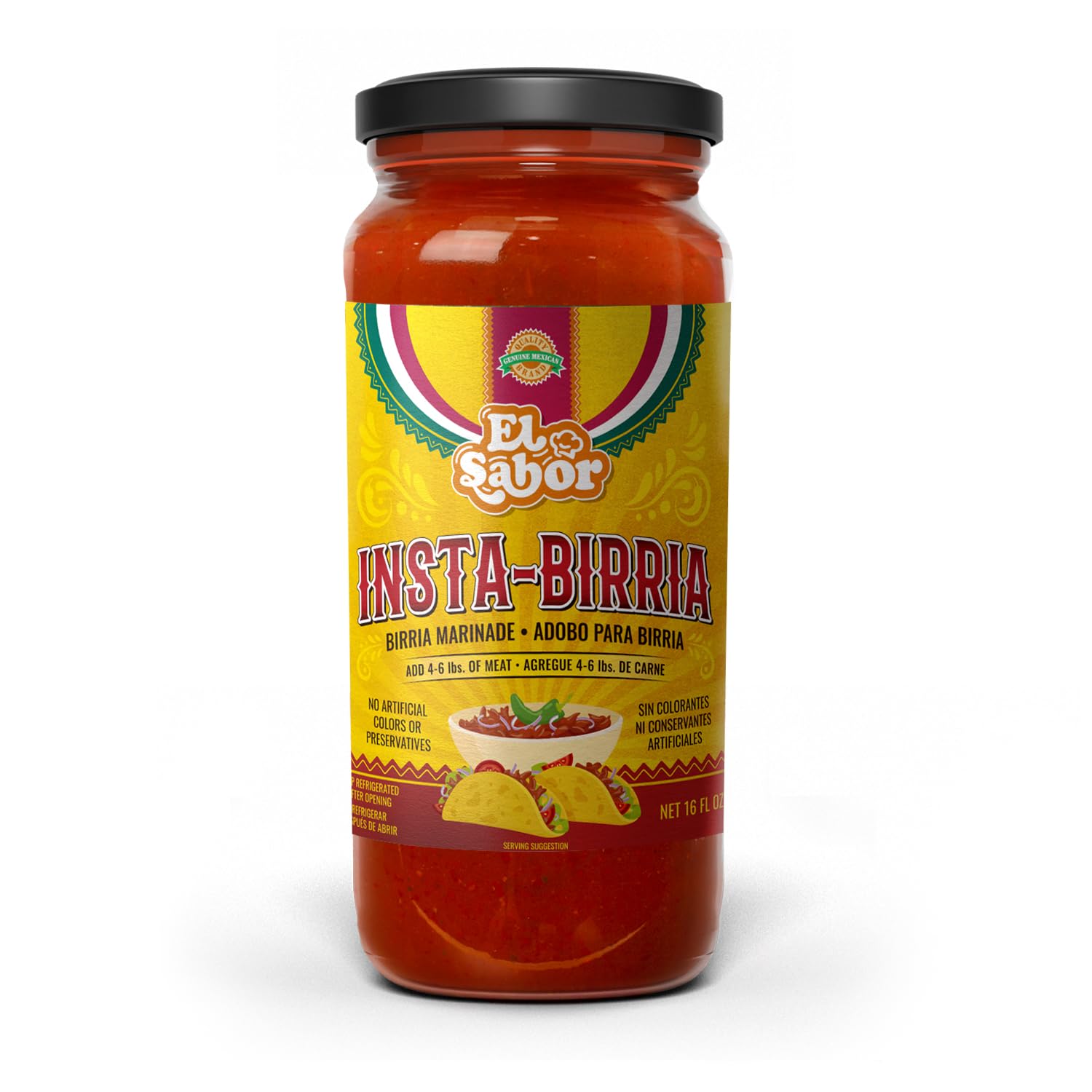 Instabirria Birria Adobo Sauce – Authentic Mexican Flavor in Every Jar – Gourmet Birria Mix (16oz Glass Bottle) for Birria Tacos, Stew & Quesabirrias – Just Add Meat & Water – Makes 6 lbs or 40+ Tacos