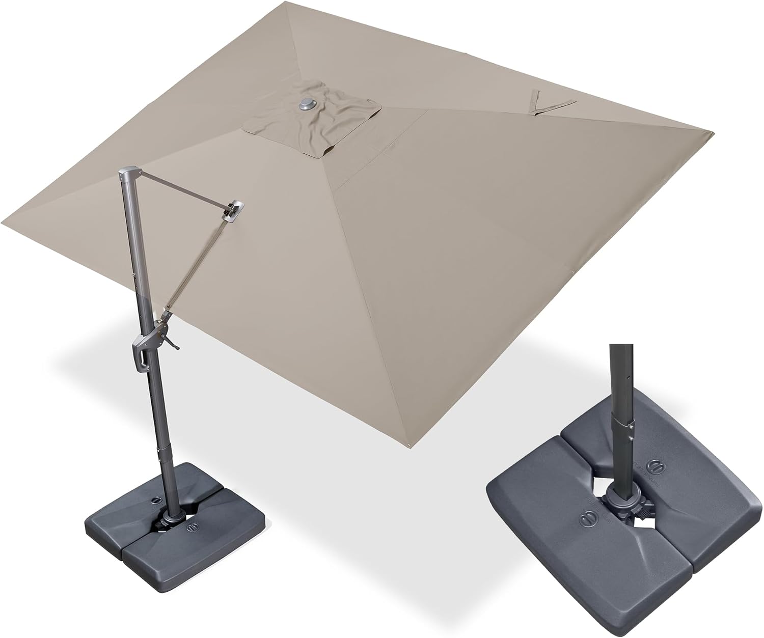 PURPLE LEAF 10' X 13' Rectangle Cantilever Umbrella with Base Outdoor Large Aluminum Patio Umbrella with 3-Year Fade Resistance Recycled Fabric and 360-degree Rotation for Deck Pool Garden, Ash Mocha