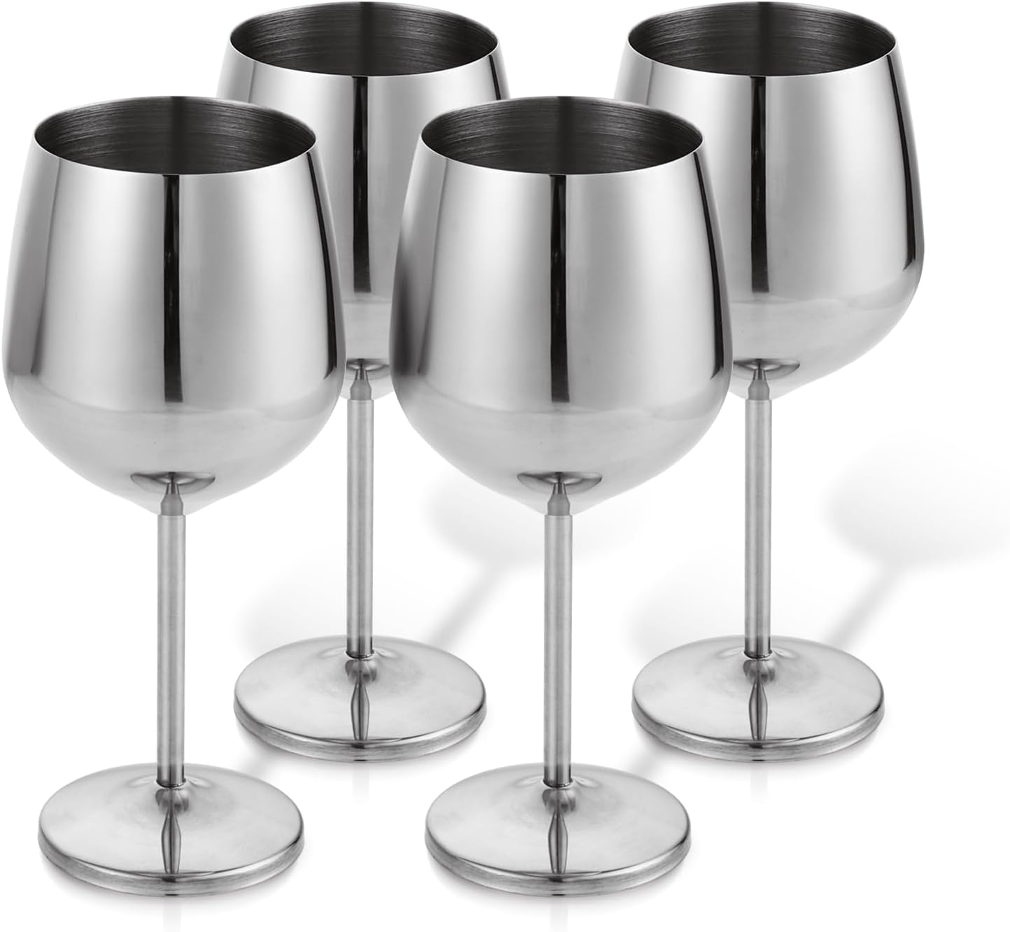 Oungy Set of 4 Large Stainless Steel Wine Glasses, 500ml/17.6oz Unbreakable Metal Wine Glass Reusable, Silver Goblet Stainless Steel Red Wine Glasses Long Stemmed Wineglass