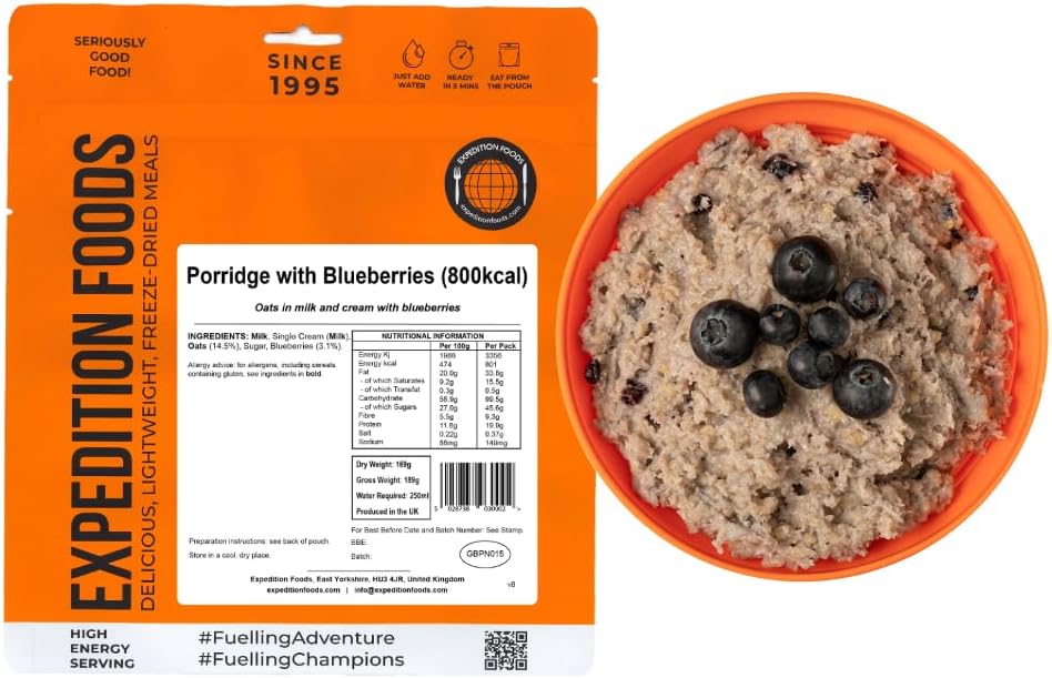 Expedition Foods Porridge with Blueberries | Freeze-Dried Camping & Hiking Food