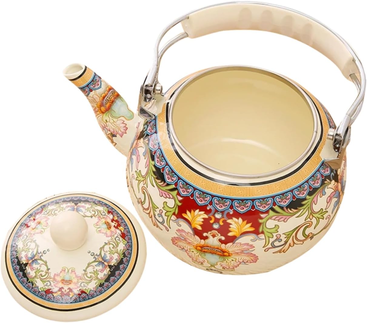 Cabilock Vintage Enamel Kettle 2.4l Stovetop Enamel Teapot Tea Serving Pot for Coffee