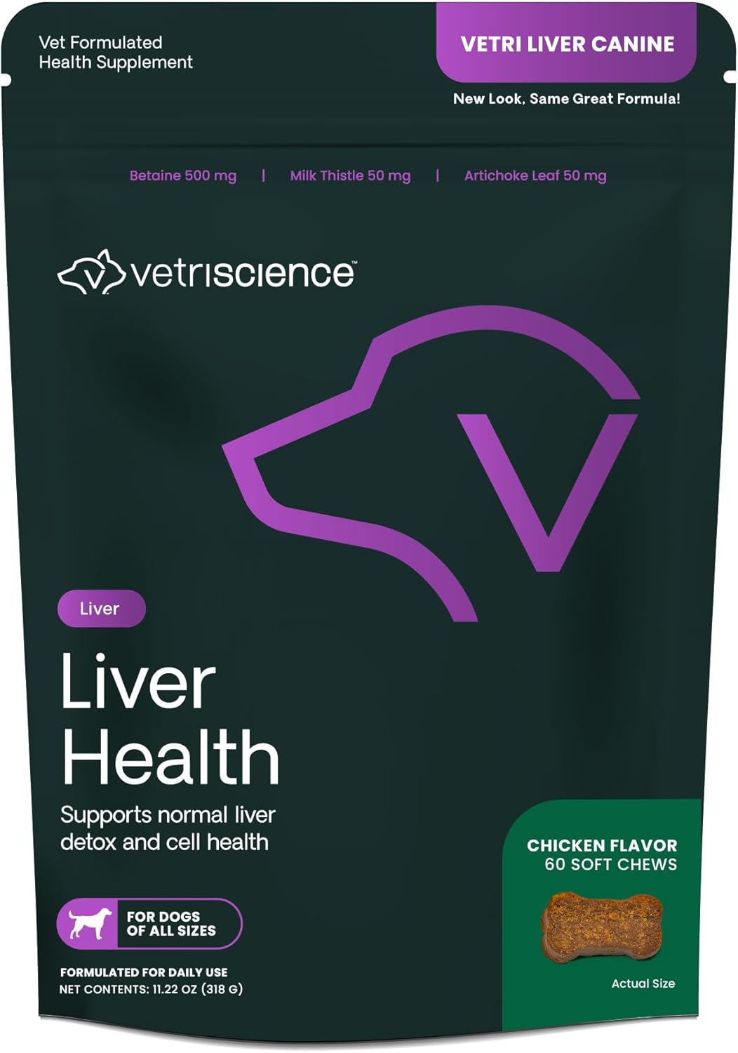 VetriScience Liver Health Chews with Milk Thistle, Vetri Liver Detox Supplement for Dogs, Turmeric and Artichoke Leaf for Liver Support and Detoxification, Chicken, 60 Count