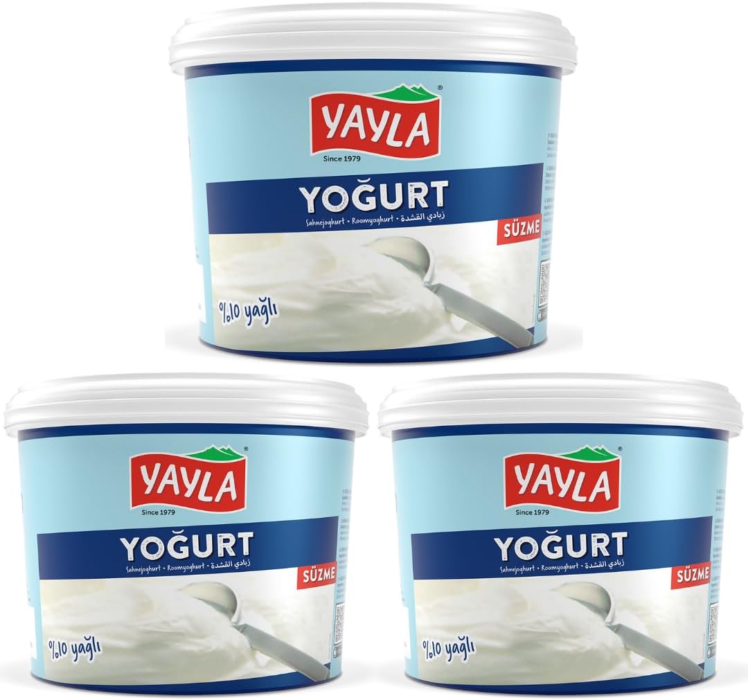 By Pufai Grocery, Yayla Yoghurt Afyon Turkish Style Strained Yoghurt% 10 Fat 1000 Gramm x 3 yoghurt container